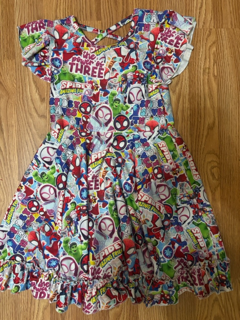 Girls' Multicolor Superhero Print Dress — Spider-Themed 6/7